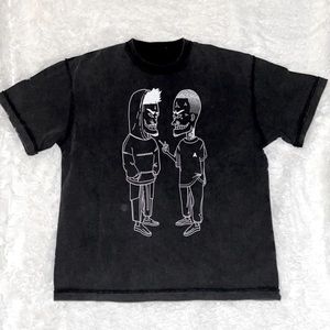 Arnodefrance washed black graphic print tee M-L ‘beavis & butthead’ oversized‌